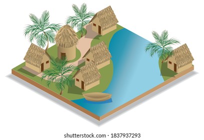 Isometric Village by The River
