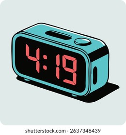 Isometric Vintage Digital Alarm Clock Illustration. Retro Style Time Display with Red LED Numbers. Minimal Colorful Vector Design for UI Icons, Print, Posters, Apps, Web and Conceptual Time Manage art