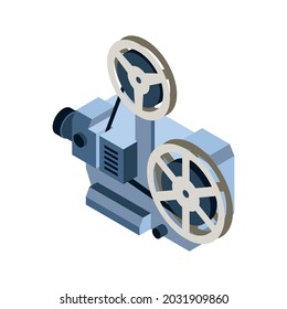 Isometric vintage film projector back view 3d vector illustration