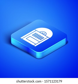 Isometric Vinyl disk icon isolated on blue background. Blue square button. Vector Illustration