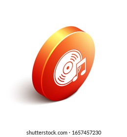 Isometric Vinyl disk icon isolated on white background. Orange circle button. Vector Illustration