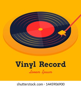 Isometric Vinyl Record Music Vector With Yellow Background Graphic