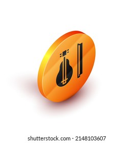 Isometric Violin icon isolated on white background. Musical instrument. Orange circle button. Vector