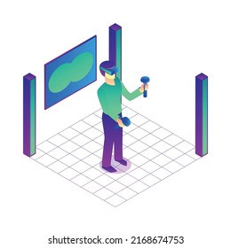 Isometric virtual reality composition of isolated human characters in augmented reality on blank background vector illustration