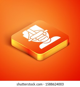 Isometric Virtual reality glasses icon isolated on orange background. Stereoscopic 3d vr mask.  Vector Illustration