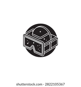 Isometric virtual reality headset with starry space background design illustration