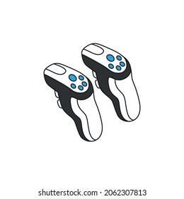 Isometric virtual reality vr composition with pair of joysticks vector illustration