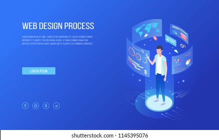 Isometric virtual web design vector illustration