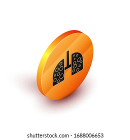 Isometric Virus cells in lung icon isolated on white background. Infected lungs. Coronavirus, COVID-19. 2019-nCoV. Orange circle button. Vector Illustration