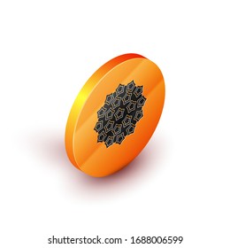 Isometric Virus icon isolated on white background. Corona virus 2019-nCoV. Bacteria and germs, cell cancer, microbe, fungi. Orange circle button. Vector Illustration