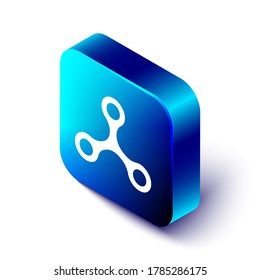 Isometric Virus icono aislado en fondo blanco. Virus Corona 2019-nCoV. Bacterias y gérmenes, cáncer celular, microbio, hongos. Botón cuadrado azul. Ilustración vectorial