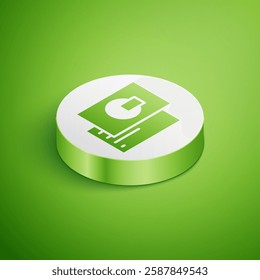 Isometric Visiting card, business card icon isolated on green background. Corporate identity template. White circle button. Vector