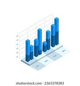 isometric visualization of data in the form of a chart, in color on white, statistical data in the form of a graph from columns