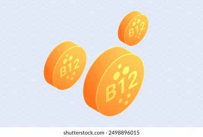 Isometric Vitamin B12. Beauty treatment nutrition isolated on white background