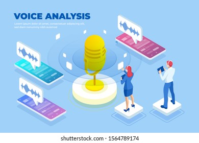 Isometric voice analysis and digital sound wave concept. Musical melody design. Soundwave audio music. Voice message or recording voice.