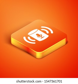 Isometric Voice assistant icon isolated on orange background. Voice control user interface smart speaker.  Vector Illustration