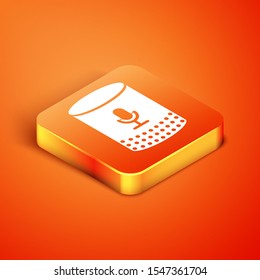Isometric Voice assistant icon isolated on orange background. Voice control user interface smart speaker.  Vector Illustration