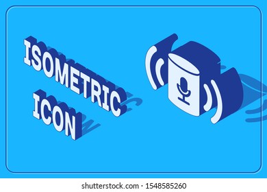 Isometric Voice assistant icon isolated on blue background. Voice control user interface smart speaker.  Vector Illustration