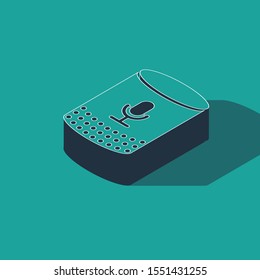 Isometric Voice assistant icon isolated on green background. Voice control user interface smart speaker.  Vector Illustration