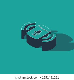 Isometric Voice assistant icon isolated on green background. Voice control user interface smart speaker.  Vector Illustration