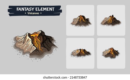 Isometric Volcanoes Fantasy game assets - Vector Illustration