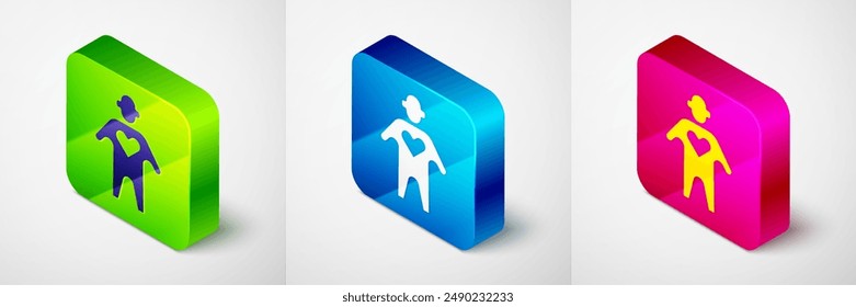 Isometric Volunteer icon isolated on grey background. Square button. Vector