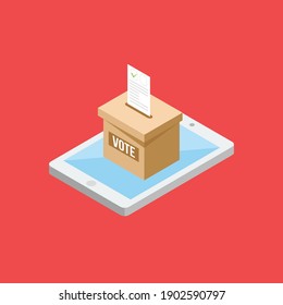 isometric vote box and tablet icon.flat design, vector illustration.Simple vector icon.design for web UI, mobile upp, banner, poster.