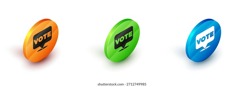 Icono isométrico del voto aislado en el fondo blanco. Botón circular. Vector