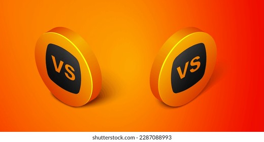 Isometric VS Versus battle icon isolated on orange background. Competition vs match game, martial battle vs sport. Orange circle button. Vector