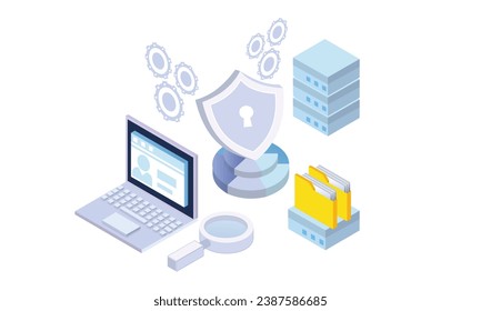 Isometric Vulnerability Management and Analysis Security Hacker.on white background.3D design.isometric Vektordesign Illustration.