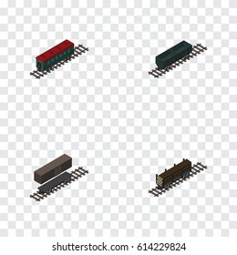 Isometric Wagon Set Of Delivery Tank, Subway Vehicle, Carbon Railway Container And Other Vector Objects. Also Includes Carriage, Lumber, Passenger Elements.