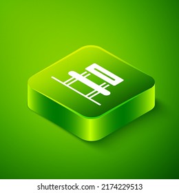 Isometric Waiting hall icon isolated on green background. Green square button. Vector