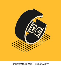 Isometric Waiting icon isolated on yellow background. Wait time icon. Hourglass clock.  Vector Illustration