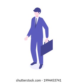 Isometric walking businessman character design. Vector illustration in flat style.