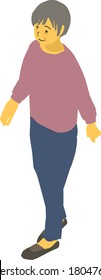 Isometric walking senior lady vector illustration,