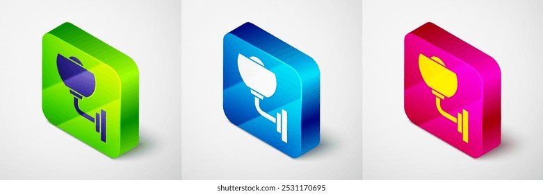 Isometric Wall lamp or sconce icon isolated on grey background. Wall lamp light. Square button. Vector