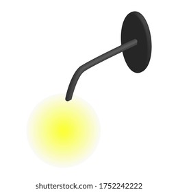Isometric wall lamp with a yellow round lampshade. Indoor lighting. Room interior element. Room furniture. Vector EPS10.