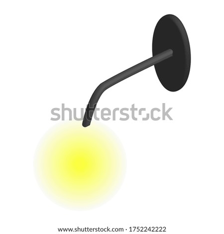 Isometric wall lamp with a yellow round lampshade. Indoor lighting. Room interior element. Room furniture. Vector EPS10.