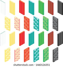 Isometric wall tiles illustration, vector set