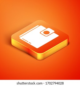 Isometric Wallet icon isolated on orange background. Purse icon. Cash savings symbol. Vector Illustration
