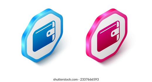 Isometric Wallet icon isolated on white background. Purse icon. Cash savings symbol. Hexagon button. Vector