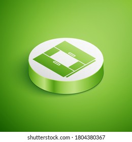 Isometric Wardrobe icon isolated on green background. White circle button. Vector.