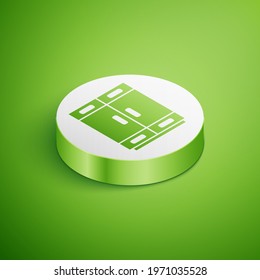 Isometric Wardrobe icon isolated on green background. White circle button. Vector