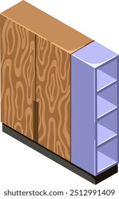 Guarda-roupa isométrica. Perfeito para placas de humor interior e esboços de planejamento. Vetor.