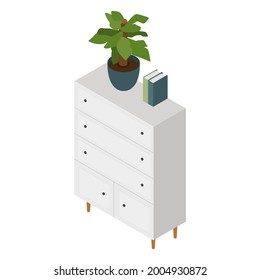 Isometric wardrobe with plant and books
