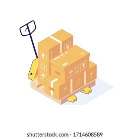 Cajas de almacén isométricas palets de mercancías freights. Ilustración vectorial de apilamiento de estanqueidad de palets de almacenamiento 3d. 