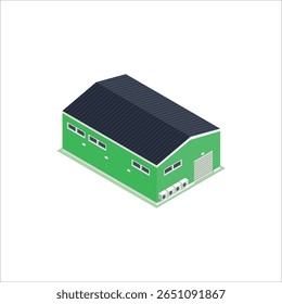 construção isométrica de armazéns. Cenário para serviços de transporte de carga e armazenamento em terminais, expedição de carga, expedição e logística. Ilustração vetorial isométrica moderna.