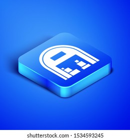 Isometric Warehouse icon isolated on blue background. Blue square button. Vector Illustration