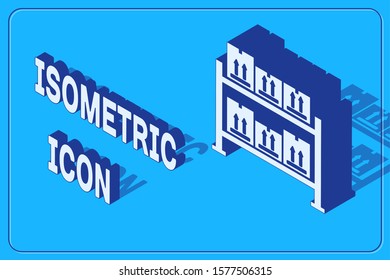 Isometric Warehouse icon isolated on blue background.  Vector Illustration