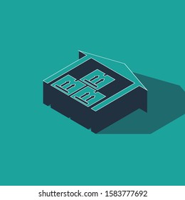 Isometric Warehouse icon isolated on green background.  Vector Illustration